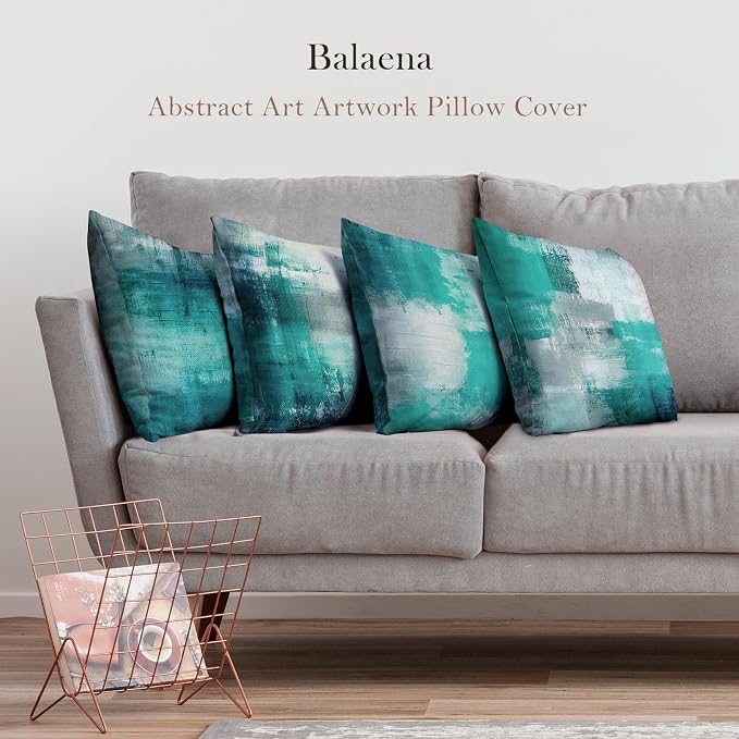 Teal and Gray Throw Pillow Covers,Set of 4 16X16 Inch Turquoise Modern Abstract Art Artwork Decorative Pillow Cushion Covers for Couch Bedroom Living Room