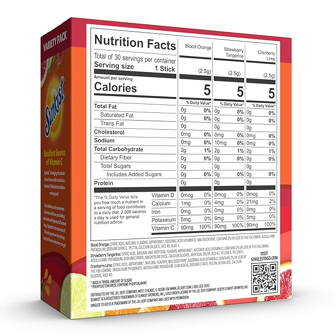 Sunkist Soda Variety Pack, Singles To Go VIT C (30 Total Sticks)