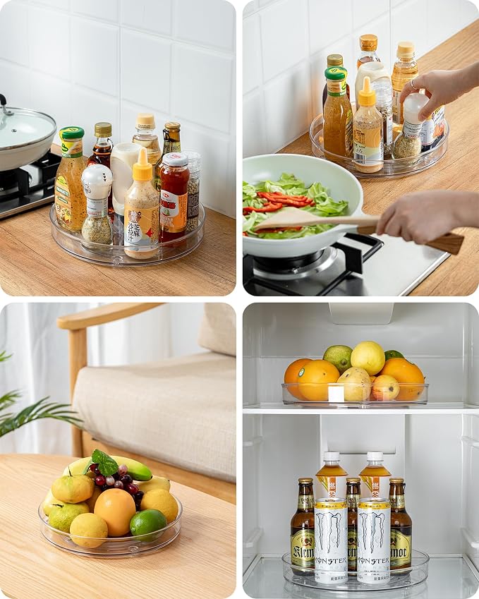 Clear Lazy-Susan Turntable Cabinet-Organizer – 2-Pack 9-Inch Spice Rack Storage for Fridge Refrigerator Pantry