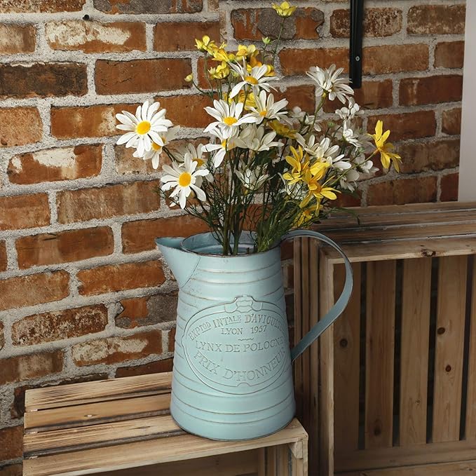 APSOONSELL Shabby Chic Metal Jug Vase Pitcher Flower Holder for Home Decoration