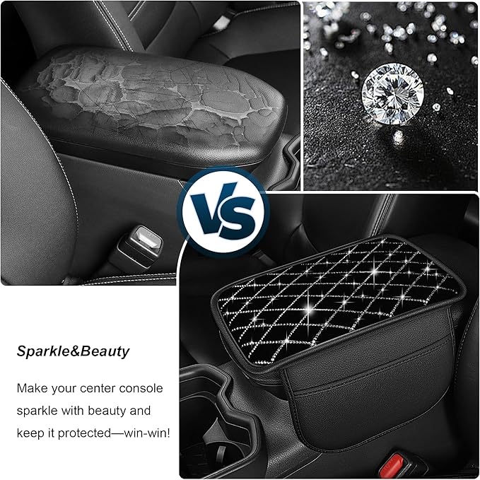 Diamond-Quilted Center Console Cover Fit for Chevrolet/Chevy Equinox Luxury Console Pad with 2 Storage Bags,Anti-Scratch Auto Armrest Pad Accessory （Black