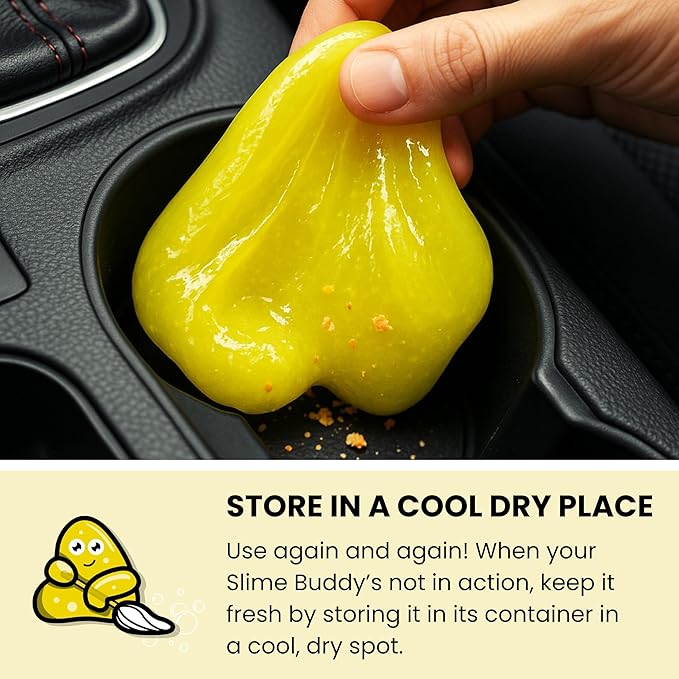 Slime Buddies Cleaning Slime | (3 Pack) 1 Lemon, 1 Apple, 1 Strawberry Scented Car Cleaning Gel | Car Interior, Cup Holder, & Keyboard Detailing Tool | Reusable Putty for Loose Dust & Dirt