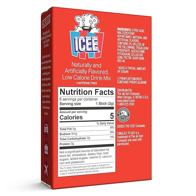 ICEE Singles To Go Water Drink Mix - Powder Sticks, 12 Boxes with 6 Packets Each - 72 Total Servings, Cherry, Pack of 12