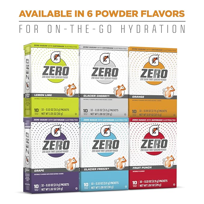 Gatorade G Zero Sports Drink Mix Powder Packets, 3 Flavor Classic Variety Pack, Electrolyte Powder Drink Mix for Hydration, Zero Sugar, Total 30 Packets