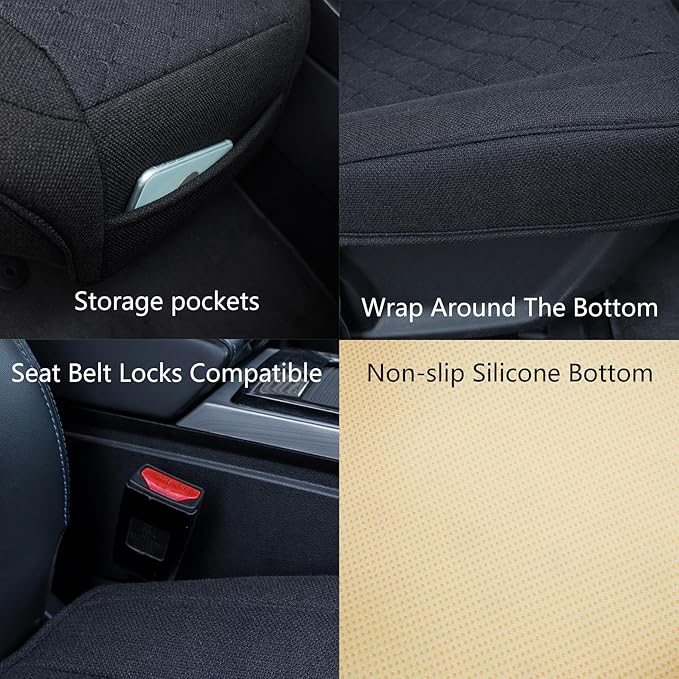 Suninbox Car Seat Cover,Bottom Car Seat Covers,Front Seat Only, Cloth Fabric Wrap Around The Bottom,Breathable Car Seat Protector Fits 95% of Vehicles 1 Piece,Gray