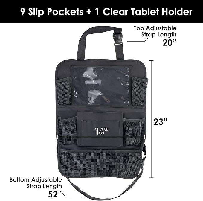 Trail maker 2 Pack Backseat Car Organizer, Kick Mats Back Seat Protector with Touch Screen Tablet Holder, Back Seat Organizer for Kids, Travel Accessories with 9 Storage Pockets