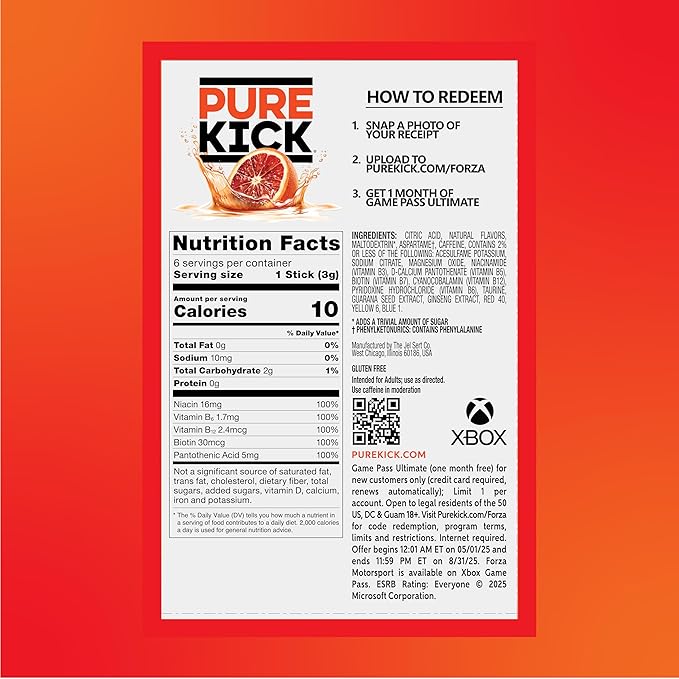 Pure Kick Forza Fuel Limited Edition Energy, Blood Orange Energy & Sonic Limeade Hydration Singles To Go Drink Mix – 3 / 6ct Boxes - 18 Total Packets