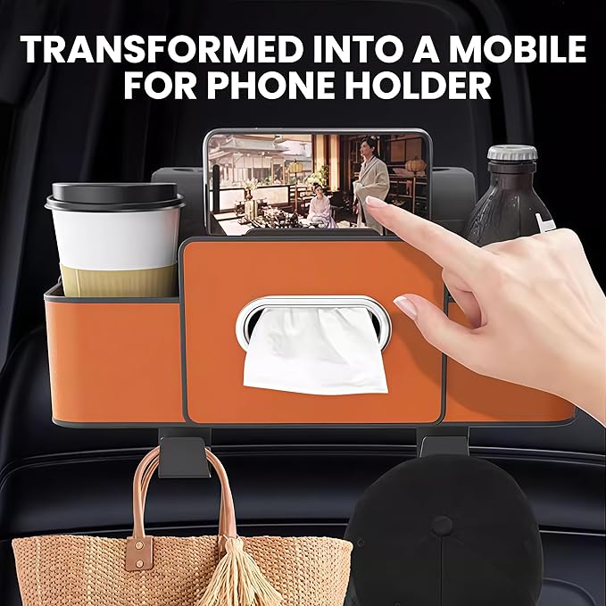 2026 Multifunctional Car Organizers and Storage Box with Drink Cup Holder Tissue Box, Backseat Organizers Hanging Storage for Hold Phone,Snacks, Drinks, Handbag, Most Vehicles (Beige-1)