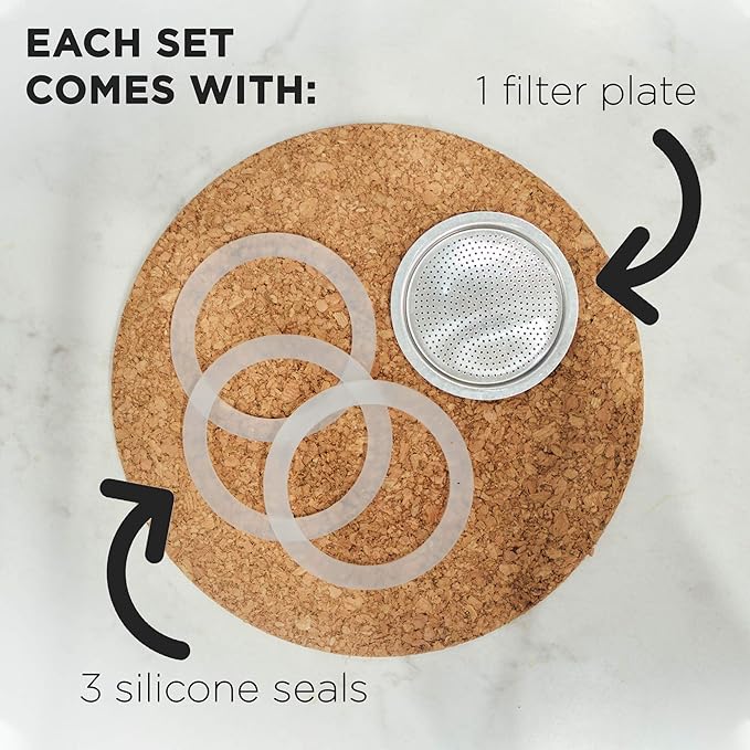 GROSCHE Milano Stovetop Espresso Maker Replacement - 6 Espresso Cup Size Silicone Gasket Seals (3 Seals) & 1 Replacement Filter Screen Kit for Moka Pots