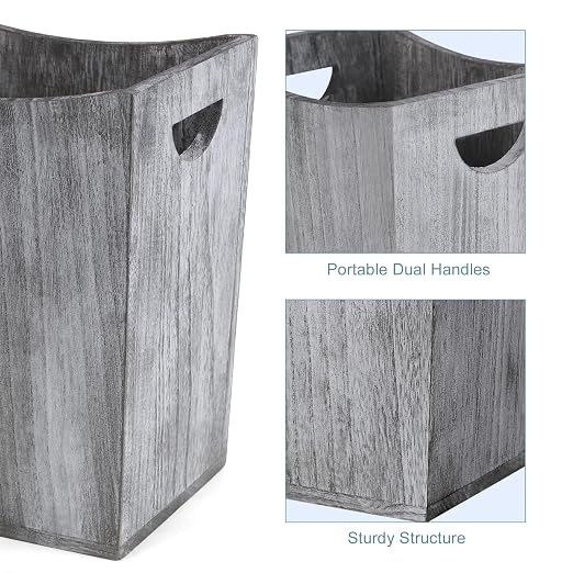 ETELI Waste Basket Small Wooden Office Trash Can Rustic Wood Garbage Can with Double Handles for Bedroom Bathroom Office Living Room