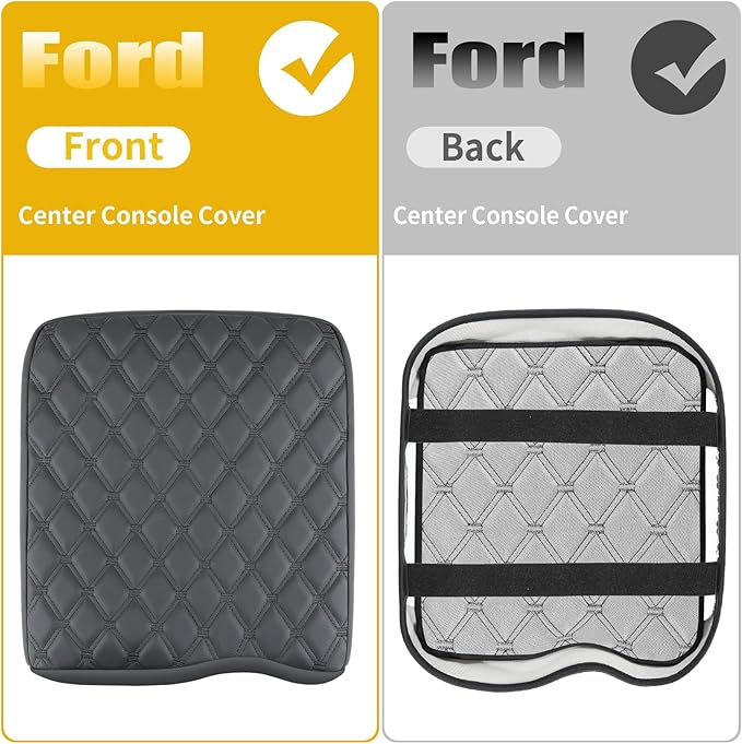 GIANT PANDA Custom Center Console Cover for Ford 2015-2024 F150 & 2017-2024 F250 F350 F450 with 40/20/40 Jump Seat, Waterproof Faux Leather Armrest Console Cover Cushion Protector-Black(Jump Seat)