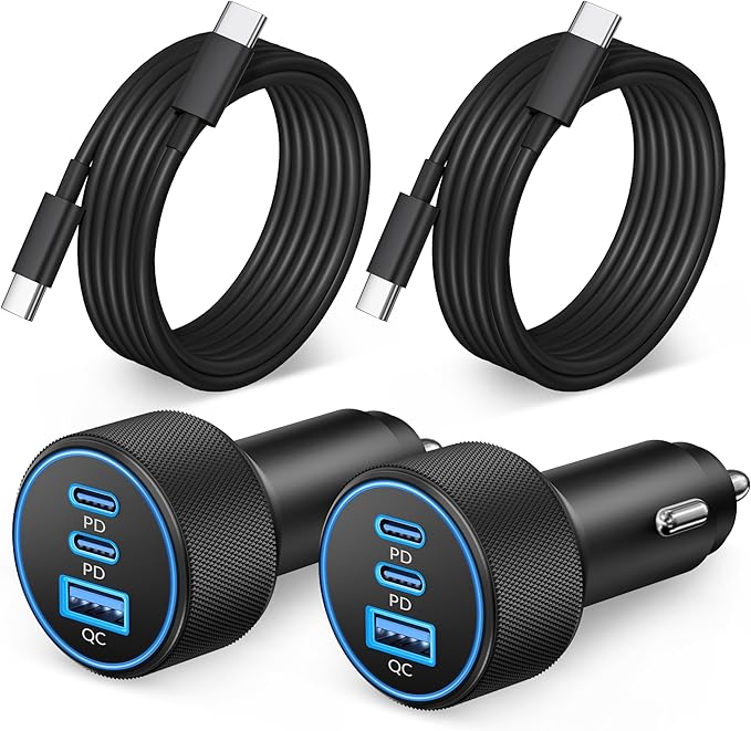 iPhone 17e/17/17 Pro Max Car Charger Fast Charging, 2-Pack 67W 3-Port Fast USB C Car Charger Adapter Cigarette Lighter with 3FT Type C Cable Cord for iPhone 17e/17/17 Pro Max/16/15 Pro Max/Plus, iPad