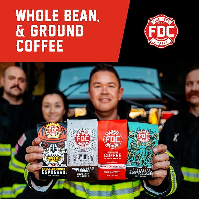 Fire Department Coffee - Gives Back to Firefighters - Full-Bodied & Bold Skull Crushing Espresso Ground Coffee - Roasted in the USA - Veteran Owned - 12 oz