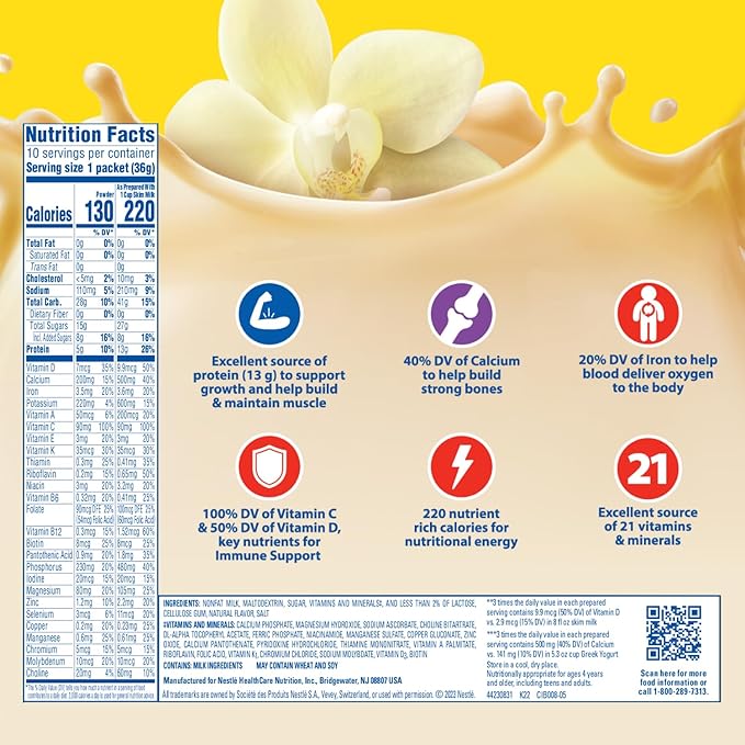 Carnation Breakfast Essentials Powder Drink Mix, Classic French Vanilla, 10 Count Box of 1.26 Ounce Packets (Pack of 12)