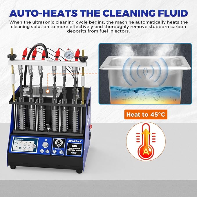 V311 GDI Fuel Injector Cleaner Machine Gasoline Fuel System Injection Cleaning Tester 6-Cylinder Test for EFI/FSI Injectors, Heated Ultrasonic Cleaner Kit with 7 Core Functions for Motorcycle Vehicle