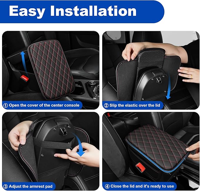 Car Center Console Cover Custom Fit for Subaru Impreza Leather Car Armrest Cover with 2 Storage Armrest Storage Box Cover Pad (Black&Redline)