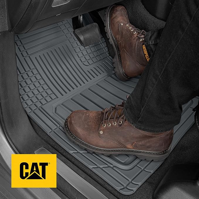 Cat® ToughLiner™ Gray Car Floor Mats - Heavy Duty Trim to Fit Floor Mats for Trucks - All-Weather Truck Accessories & Odorless Rubber Automotive Floor Mats - Car Mats & SUV Floor Liners for Car