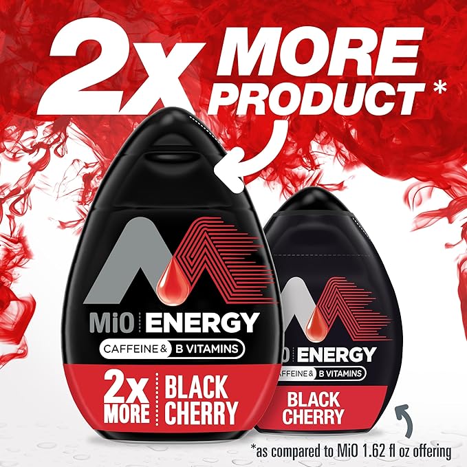MiO Energy Black Cherry Liquid Water Enhancer Drink Mix, 2x More, 3.24 Fl Oz Bottle, As Seen on TikTok (Pack of 3)