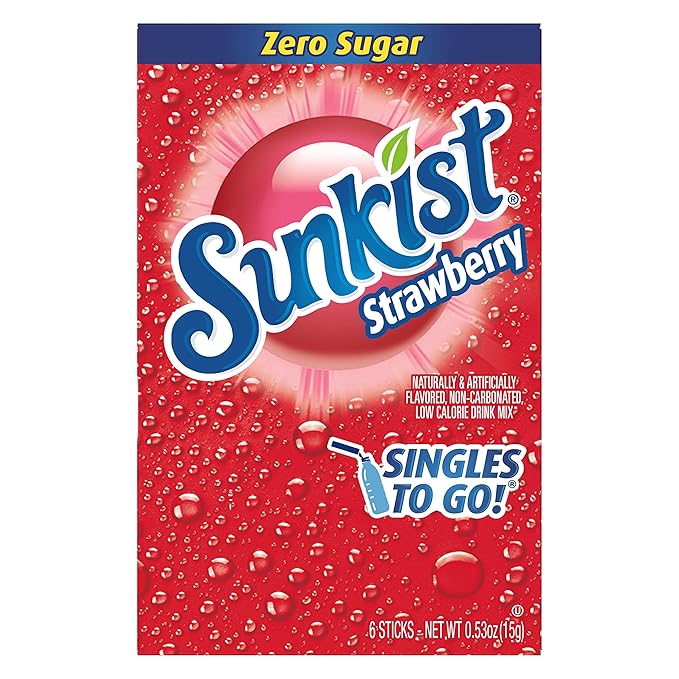 Sunkist Singles-To-Go Drink Mix, Strawberry, Non-Carbonated, Low-Calorie, Zero Sugar, 6 CT in each box (Pack of 6)