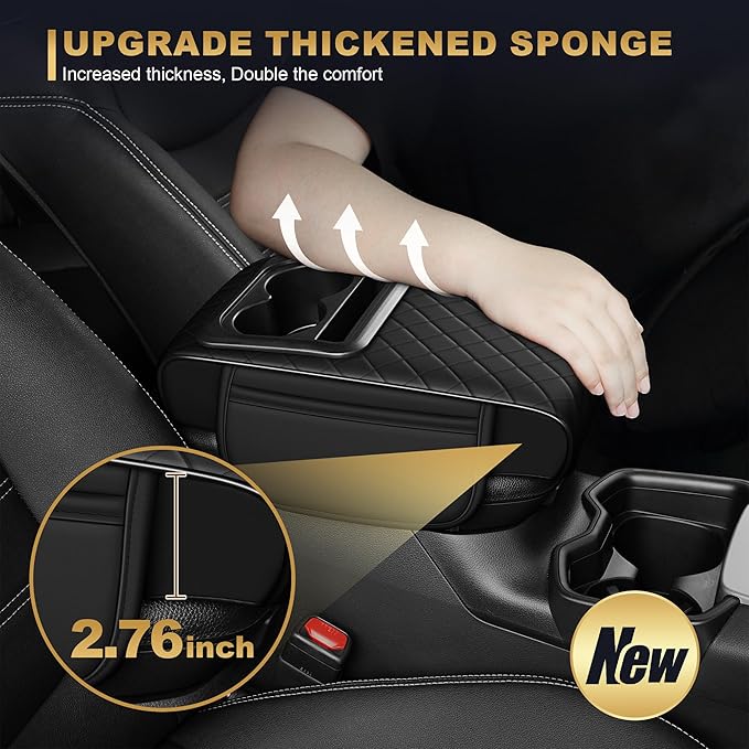 Center Console Cover for Passport: Armrest Cover for Car with 2 Storage Bags - Waterproof Leather Center Console Cover with Cup Holder for Car,Anti-Scratch Auto Armrest Pad Accessory （Black