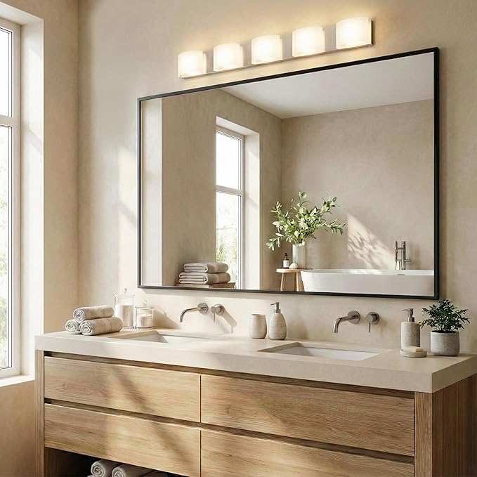 48''x30'' Black Bathroom Mirror, Large Metal Framed Vanity Mirror for Wall, 30x48 Horizontal Mirror Over Sink, Modern Farmhouse, Flush Mount