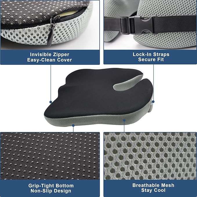Seat Cushion for Office Chair, Wedge Car Seat Cushion, Memory Foam Truck Seat Cushion for Sciatica Tailbone Pain Relief, Long Driving, Coccyx