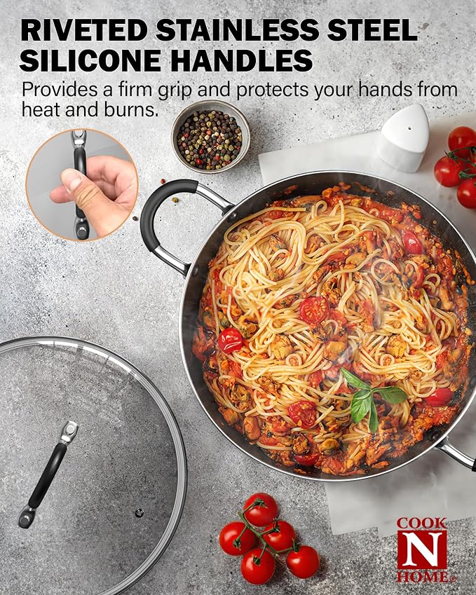 Cook N Home 8-Piece Nonstick Pot and Pan Set with Lid Induction Compatible | Cookware Set Includes Saucepan with Lid, Stockpot with Lid, Frying Pan, Kitchenware set Non Stick, Black