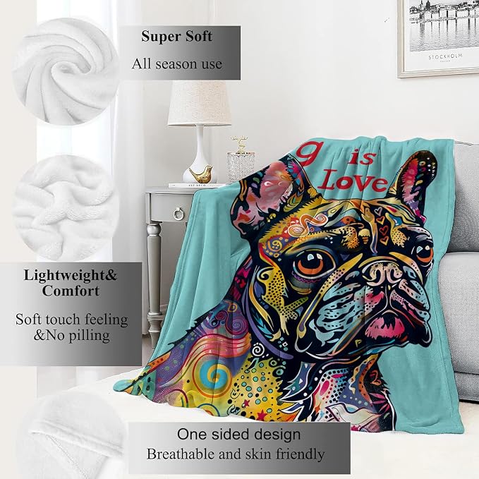 French Bulldog Blanket Pop Art Dog Throw Blankets,Birthday Gifts for Kids Adult Women & Pet Lovers,Lightweight Soft Fleece,for Sofa Couch Bed Room Farmhouse Art Decor 60x80in