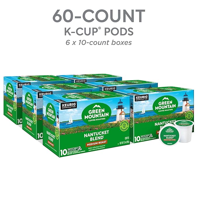 Green Mountain Coffee Roasters Nantucket Blend, Keurig Single Serve K-Cup Pods, Medium Roast Coffee, 60 Count, (6 Packs of 10)
