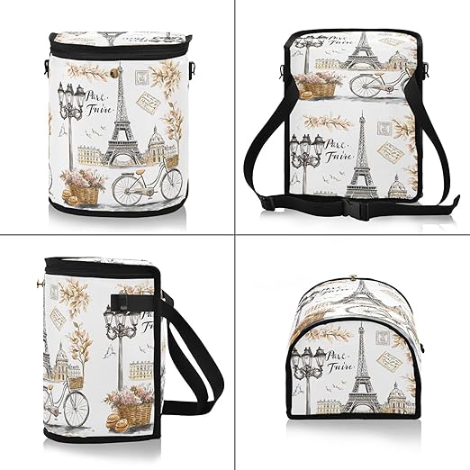 MNSRUU Car Trash Can with Lid, Eiffel Tower Flower Basket Bicycle Car Trash Bag Hanging Organizers and Storage for Front Back Seat, Leak-Proof Trash Bin