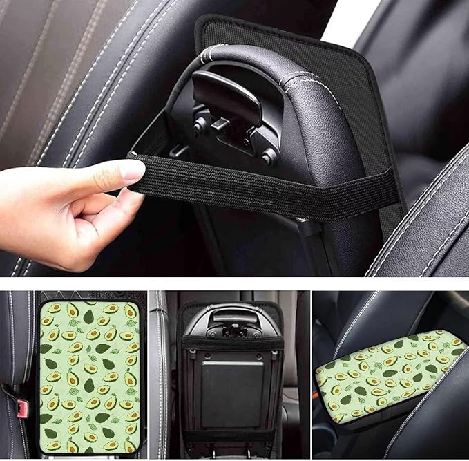 Green Avocado Car Armrest Pad Breahtbale Soft Auto Center Console Dustproof Arm Rest Protector Cover Cushion Universal Fruit Car Interior Accessories
