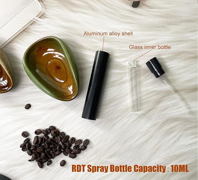 Coffee Bean Dosing Cup with RDT Spray Bottle Set, Coffee Bean Dosing Cup, Ceramic Coffee Dosing Cup, Ceramic Single Dose Measuring Tray for Coffee Beans, Coffee Bar Accessories (brown)