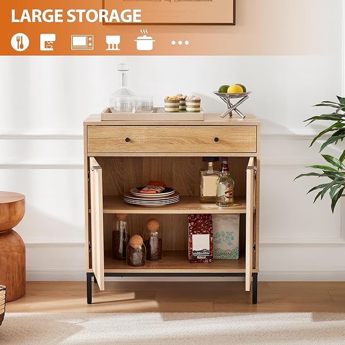 Mericonia Farmhouse Buffet Sideboard Cabinet with Storage, Fluted Coffee Bar with Doors and Adjustable Shelves, Modern Wood Cabinet for Kitchen, Livingroom (Fluted 2 Door, Natural) | with Drawer, Farmhouse, Kitchen Storage, with Doors, Adjustable Shelv...