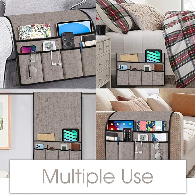 Joywell Armrest Organizer Remote Holder for Recliner Armchair Caddy Couch Sofa Arm Chair Caddie with 6 Pocket Storage for Magazine, iPad, Phone, Moonbeam