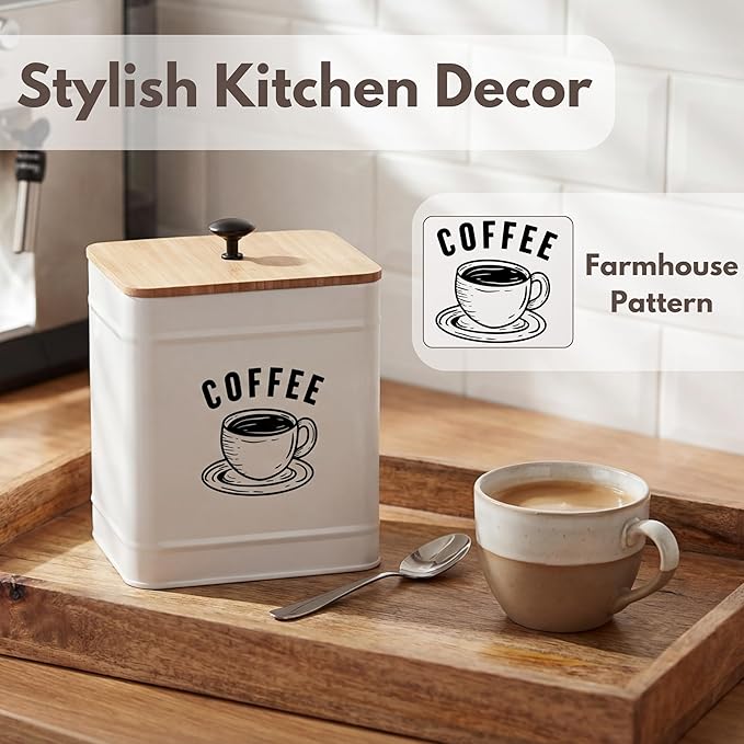 PERFNIQUE Coffee Canister, Airtight Coffee Bean Storage Container, Café Grounds Container, Cafe Jar Cafe Holder, K Cup Holder, Food Storage Container, Farmhouse Kitchen Decor