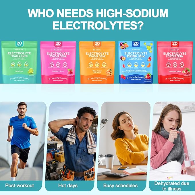 Electrolyte Powder Packets, Hydration Packets 20 Stick, Sugar Free Electrolytes for Rapid Recovery, Instant Electrolyte Powder Drink Mix with Yerba Mate Extract