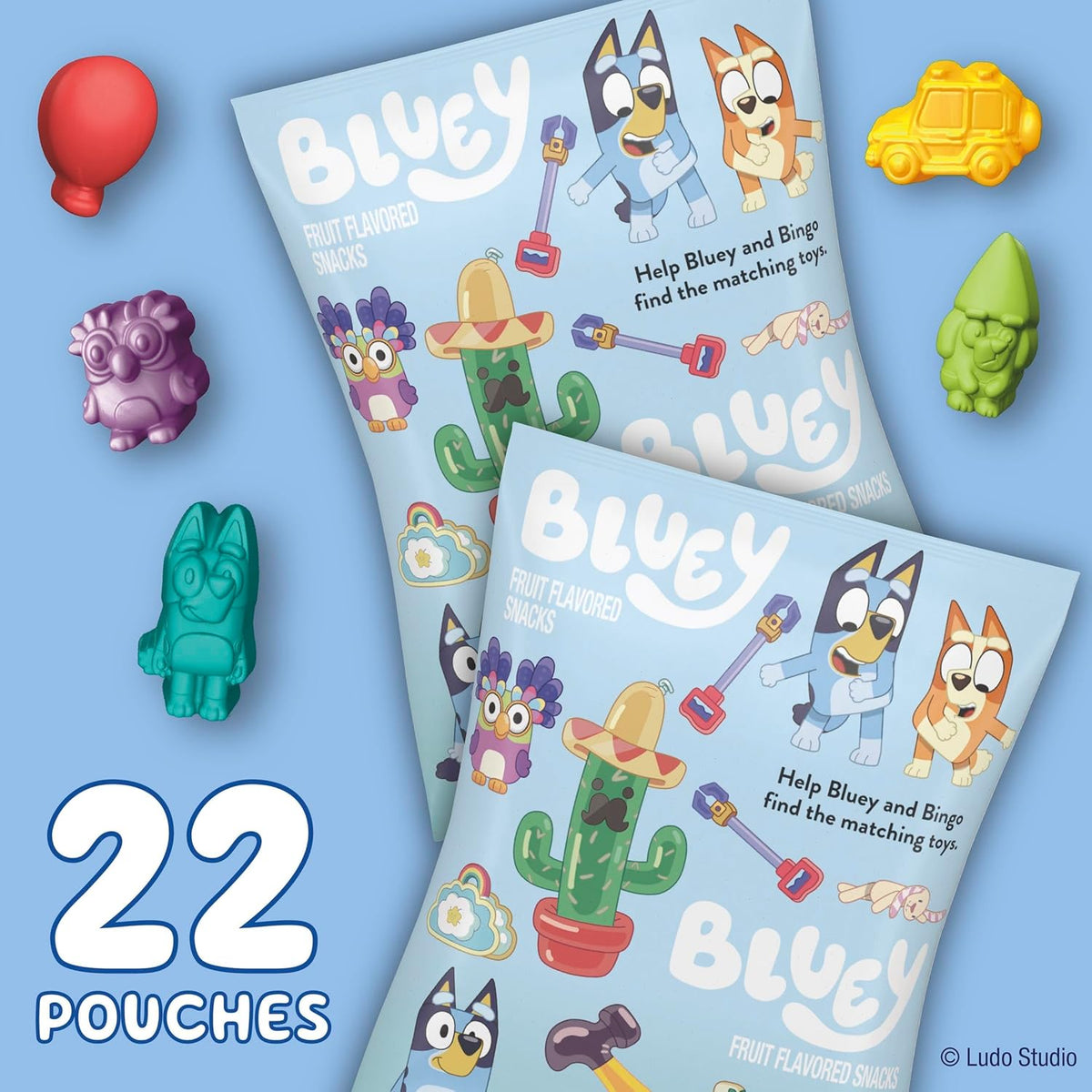 Bluey Fruit Flavored Snacks, Fat Free and Gluten Free Snacks, 17.6 oz (22 Pouches)