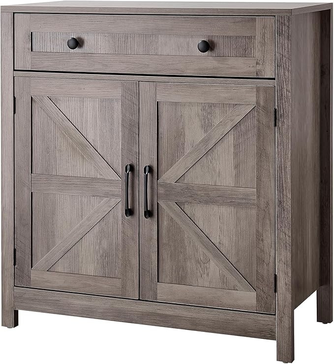 VEVOR Buffet Cabinet, Farmhouse Sideboard Cabinet with Drawer, Coffee Bar Cabinet with 2 Barn Door, Sideboard Buffet Station for Living Room, Entryway, Kitchen, 29.5 x 14.7 x 31.5 in, Grey