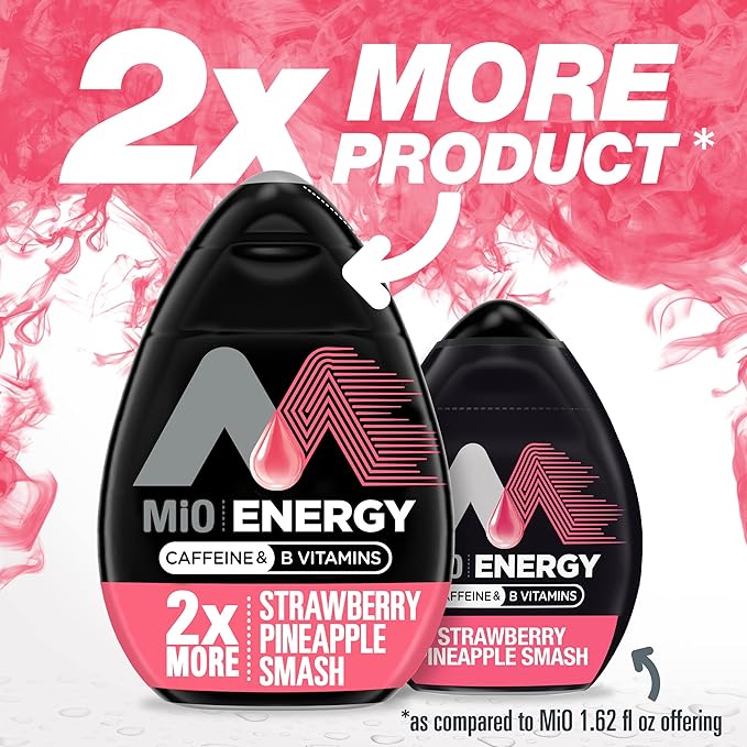 MiO Energy Strawberry Pineapple Smash Naturally Flavored with other natural flavors Liquid Water Enhancer Drink Mix with Caffeine & B Vitamins with 2X More (3.24 fl. oz. Bottle) (Pack of 4)