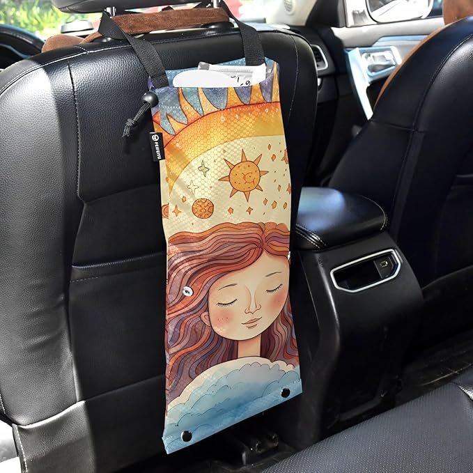 ALAZA Hanging Car Trash Bags Garbage Bag Trash Can for Back Seat Small Character 3 Washable Storage Bag Retractable 2 Pack
