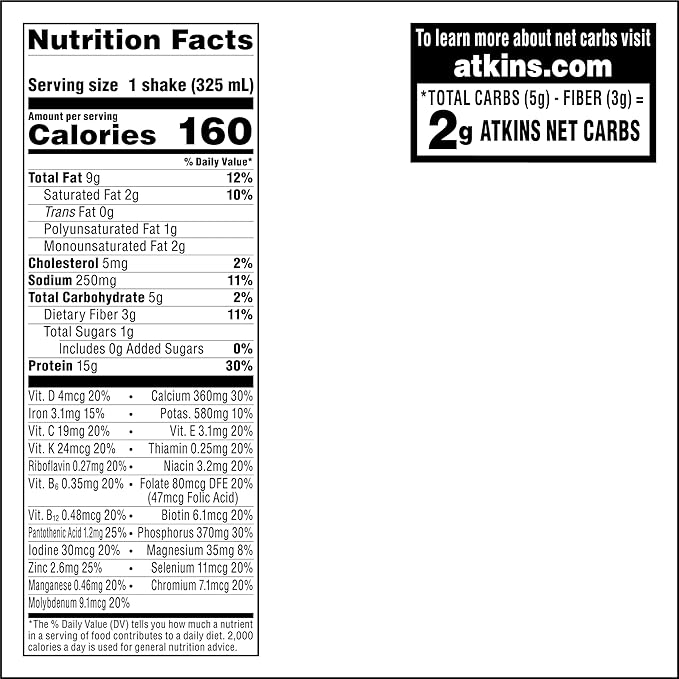 Atkins Milk Chocolate Delight Protein Shake, 15g Protein, Low Glycemic, 2g Net Carb, 1g Sugar, Keto Friendly, 12 Count (Pack of 2)