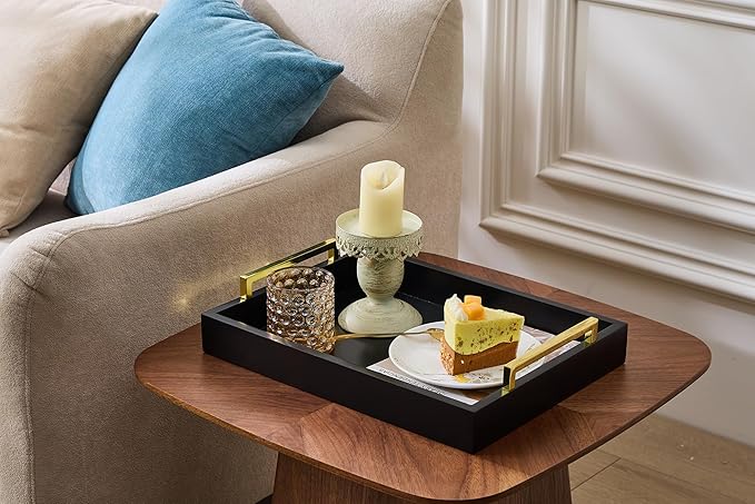 16"x12" Serving Trays with Handles, Black Decorative Serving Tray, Ottoman Trays for, Living Room, Bathroom, and Outdoors Decorative Trays (Black)