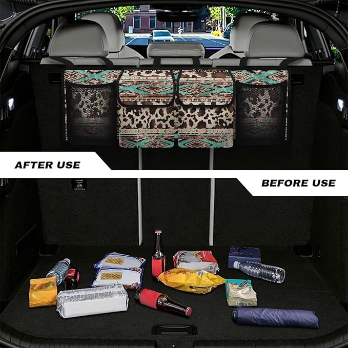 Tribal Car Trunk Organizer and Storage, Waterproof Backseat Hanging Organizer for SUV, Truck, Collapsible Cargo Storage Bag with 4 Pockets, Car Interior Accessories