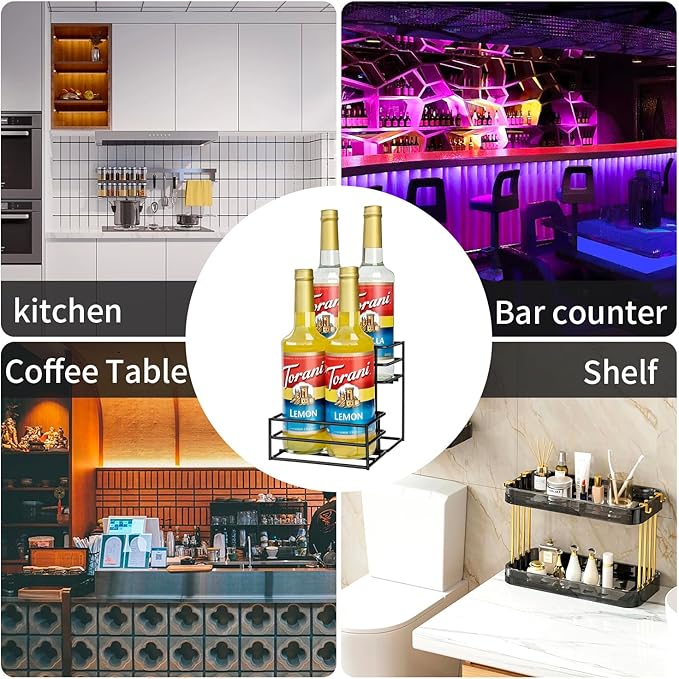 Coffee Syrup Rack (4 Bottle Capacity)，Coffee Syrup Organizer for Coffee Bar,Kitchen.Small Wine Rack for Bar,Family,Storage for Syrup, Wine, Dressing