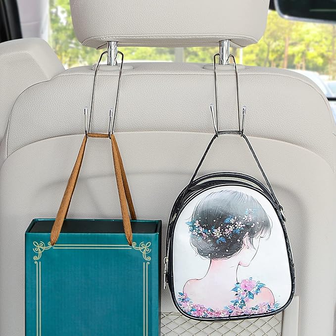 4-Pack Car Hooks Headrest Hook, Bling Car Hangers Universal Backseat Hanger Storage for Purse Hooks Bag Handbag Groceries