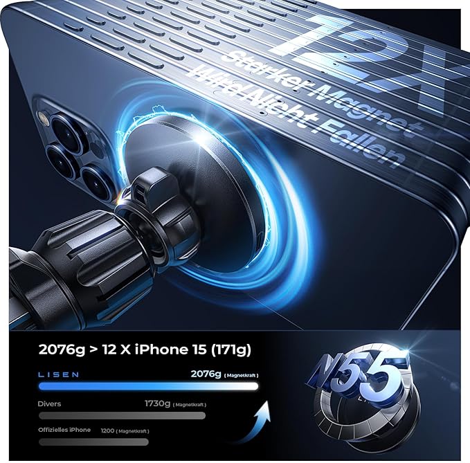 LISEN for 15W MagSafe Car Mount Charger,Air Vent/Dashboard iPhone Magnetic Wireless Car Charger,Super Fast Charging MagSafe Charging Mount Wireless for iPhone 16 15 14 13 12,Black