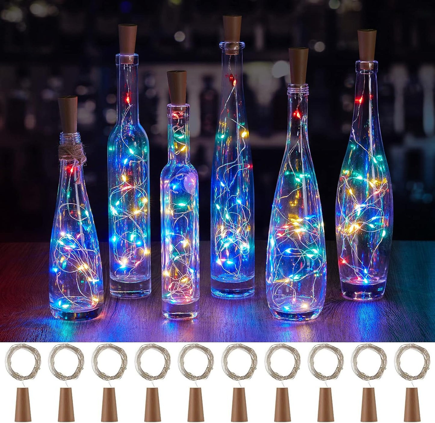 Brightown Wine Bottle Lights - 12 Pack LED Cork Fairy Lights, Waterproof, Copper Wire, Multicolor