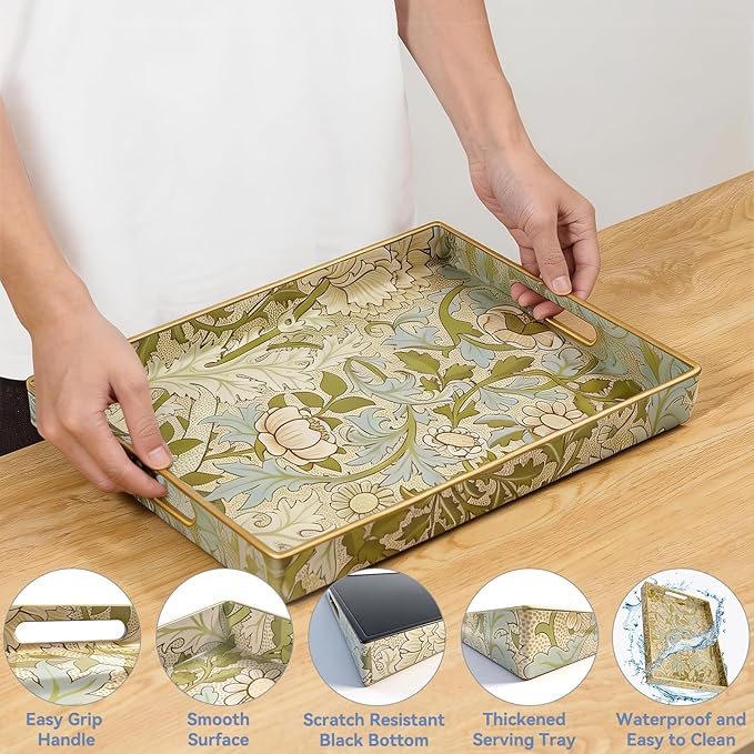 Coffee Table Trays for Living Room Serving Tray with Handles, Modern Large Tray for Ottoman Coffee Table