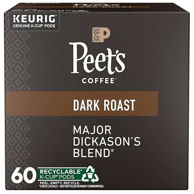 Peet's Coffee, Dark Roast Keurig K-Cup Pods, 100% Arabica Coffee - Major Dickason's Blend 60 Count (6 Boxes of 10 K-Cup Pods)
