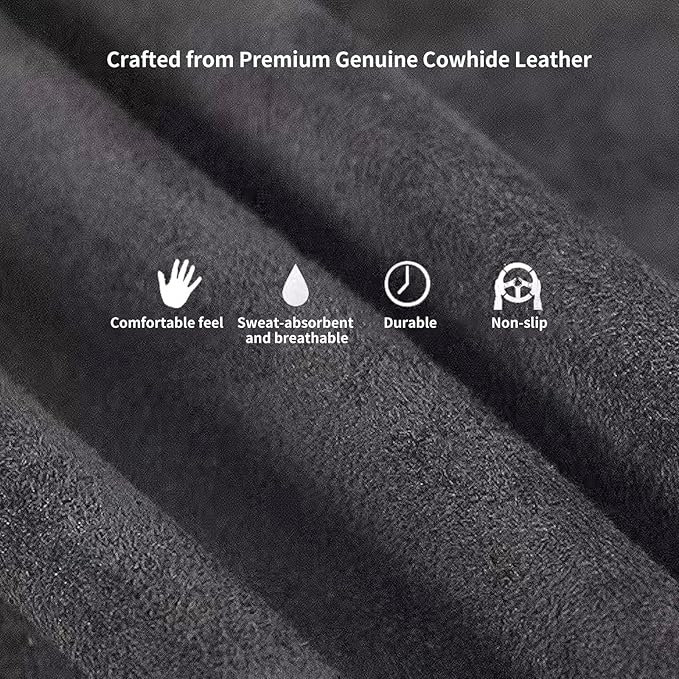 Suede Leather Steering Wheel Cover Wrap Kit - DIY Stitch-On for 14.5-15" Wheels, Superior Sweat Absorption & Non-Slip Grip, Comfortable & Durable Year-Round Upgrade